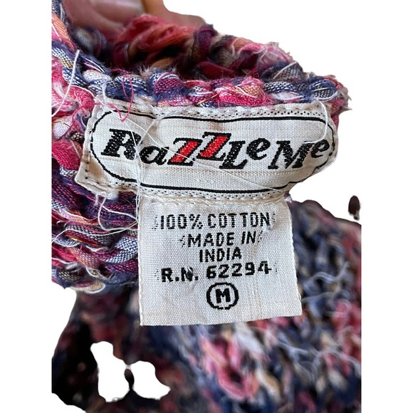 Razzle Me Womens Sweater Purple Pink Striped Crochet Knitted Cap Sleeves M - Picture 5 of 6